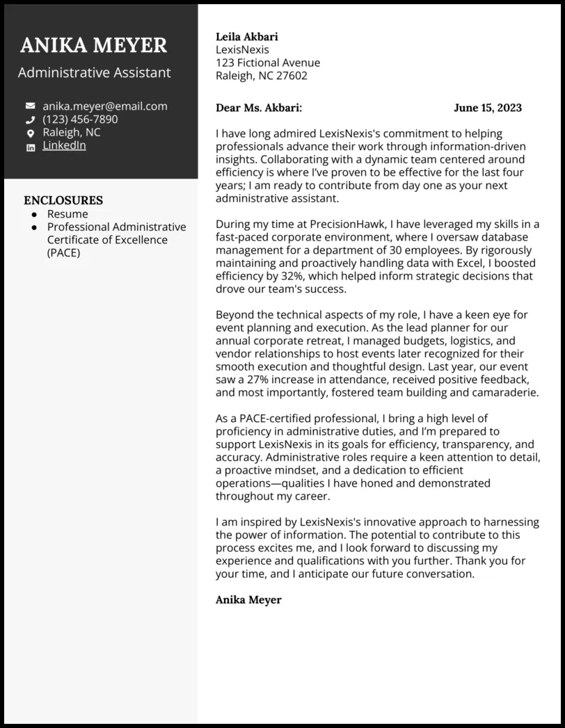 36104 admin assistant cover letter experience