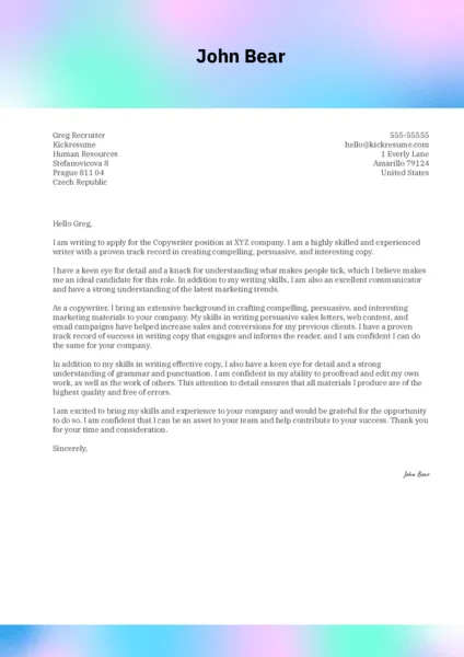 36116 sending cover letter