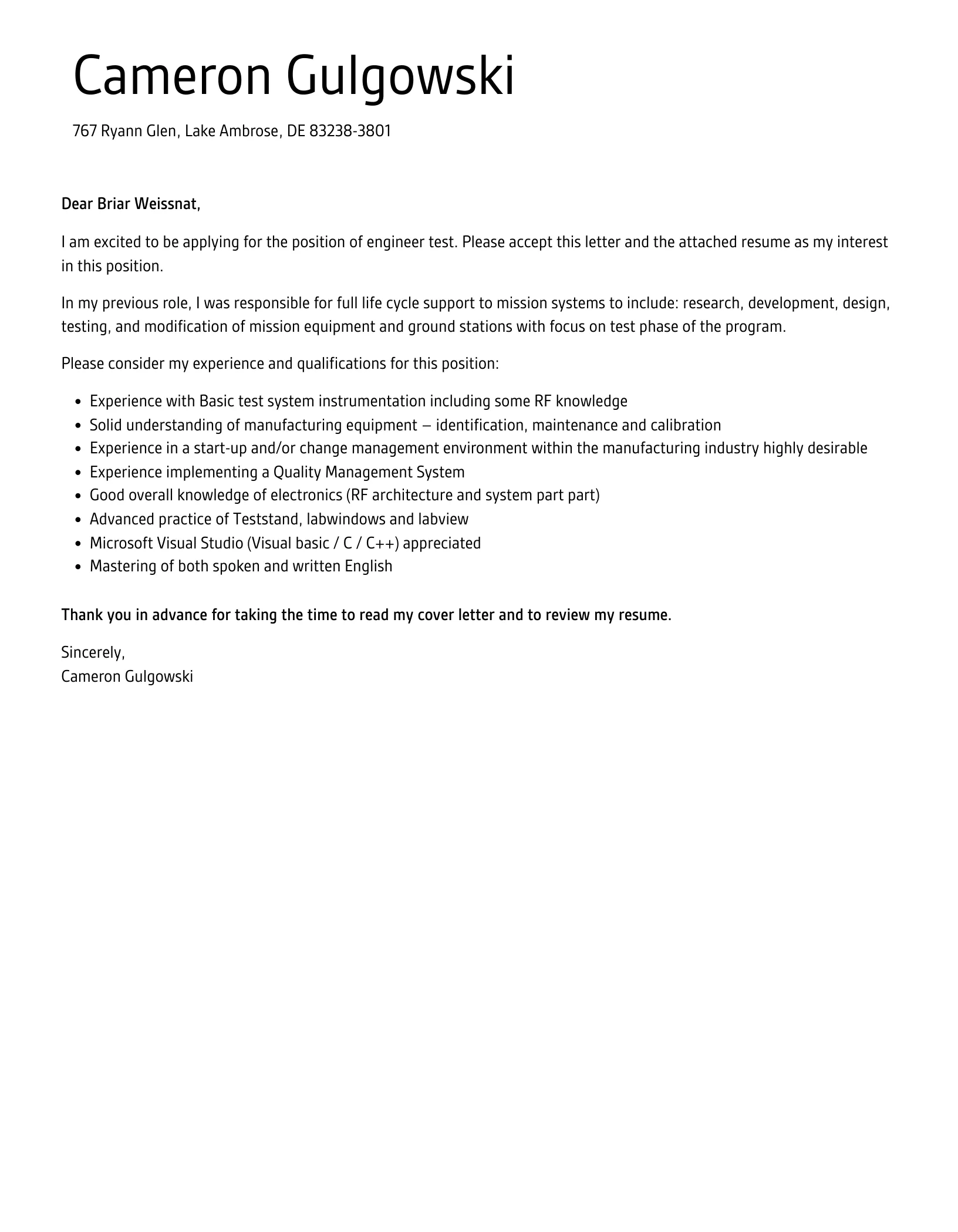 36121 test engineer achievements