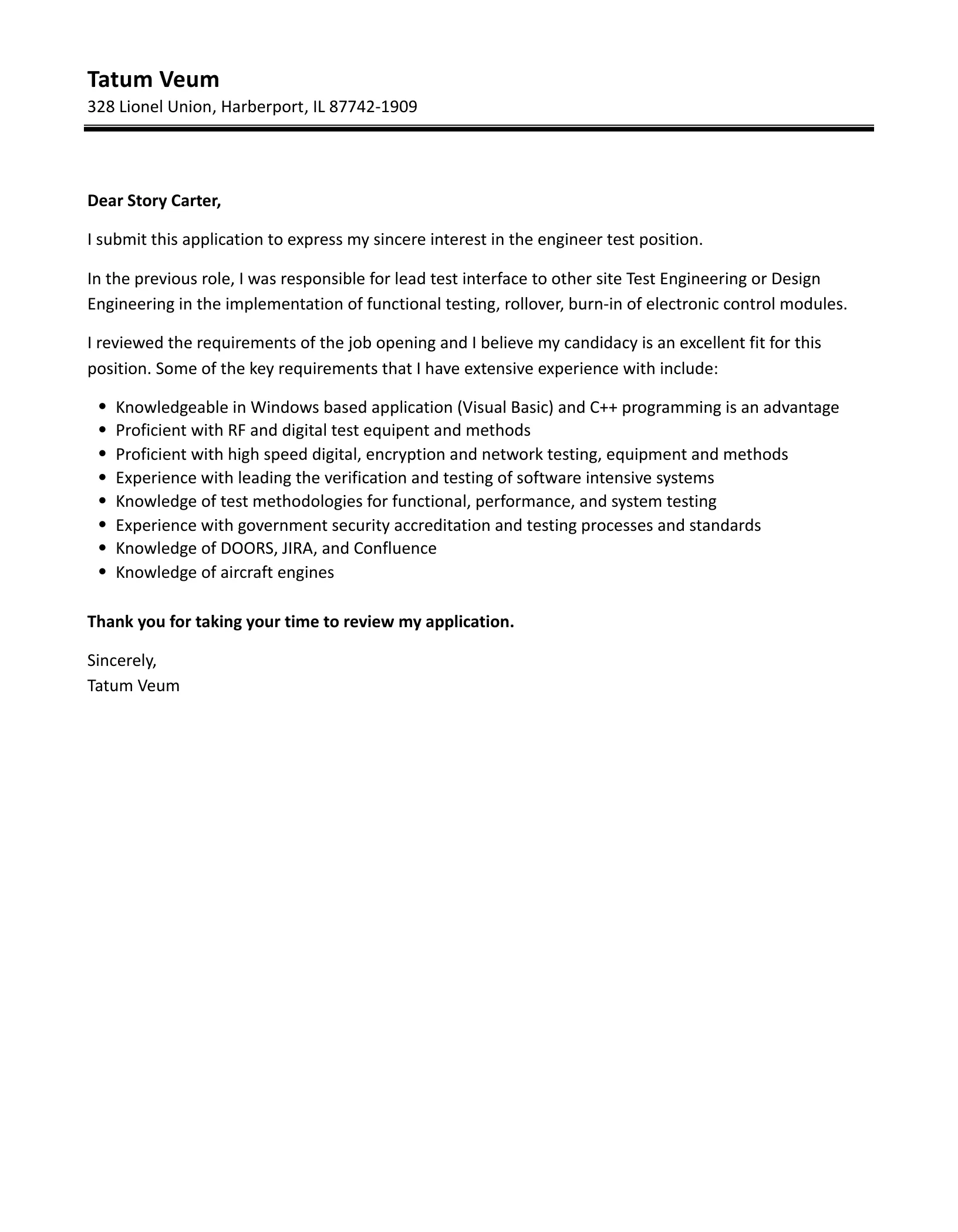 36121 test engineer experience