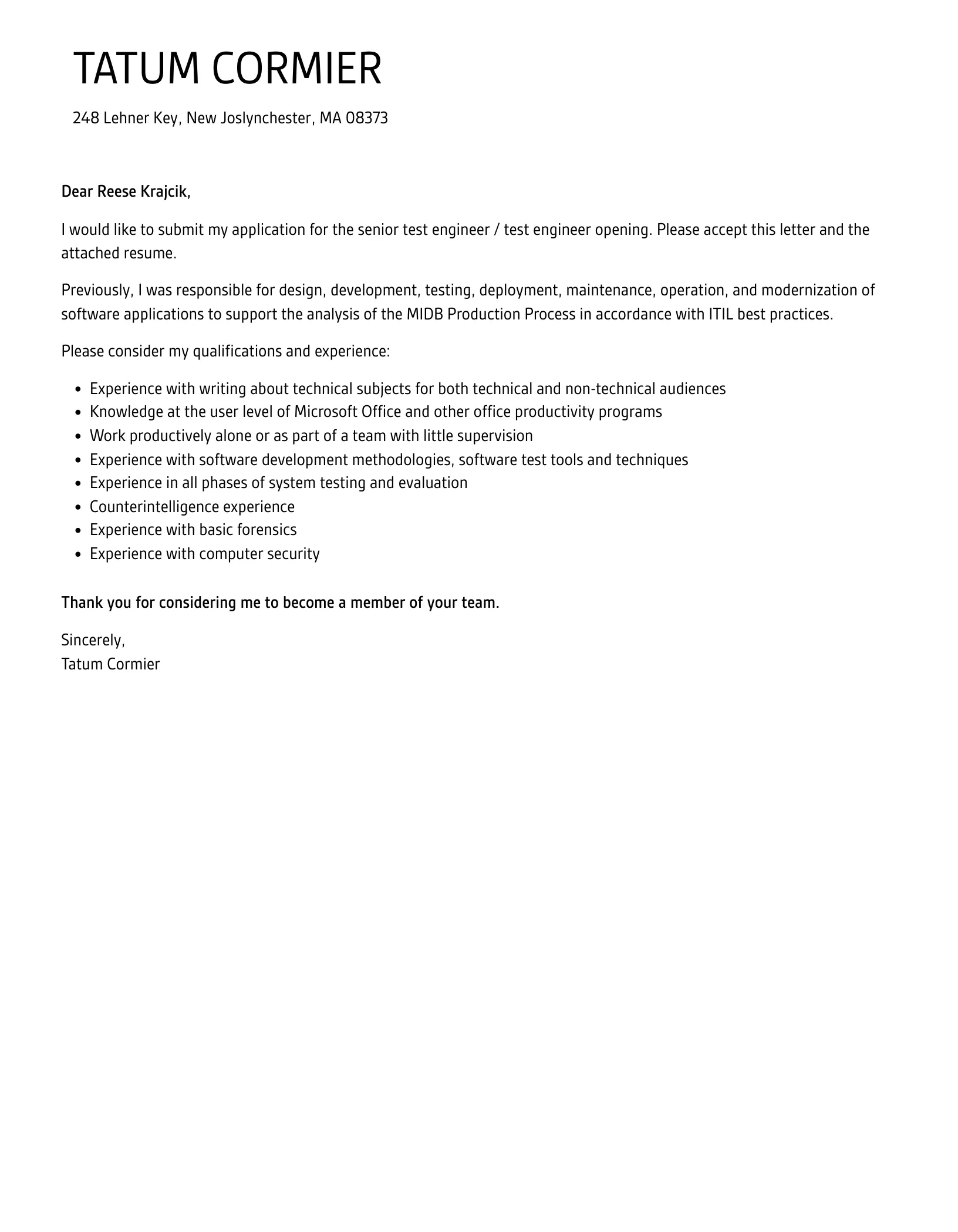 36121 test engineer skills