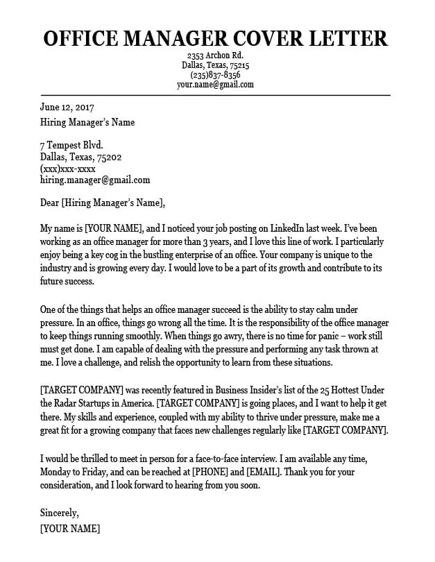 36156 office manager cover letter writing