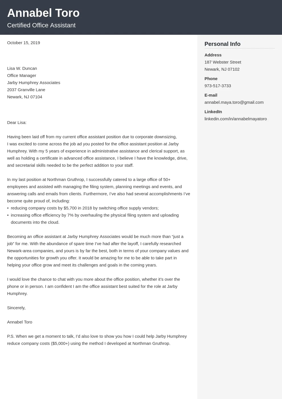 36160 achievements cover letter