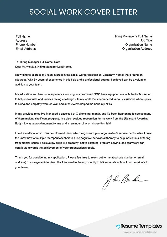 36176 social work cover letter format