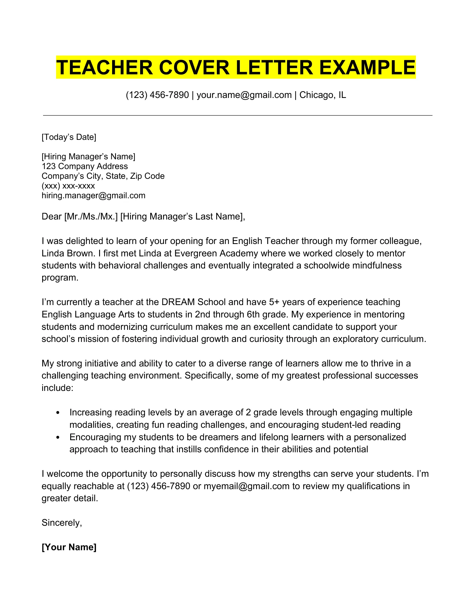 36198 elementary teacher cover letter