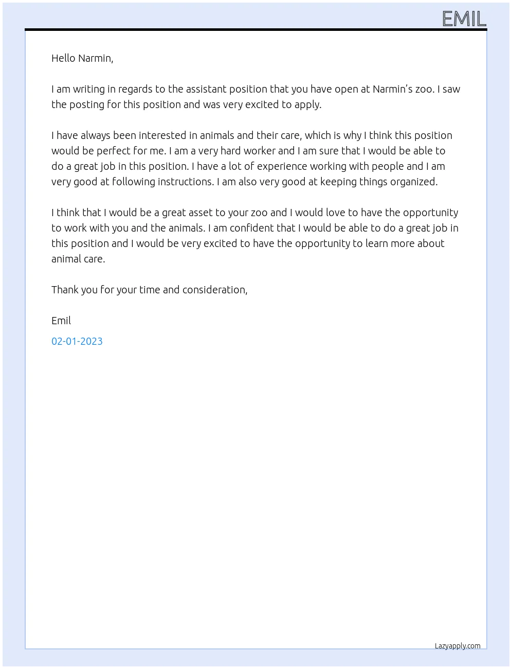 36237 zoo cover letter skills