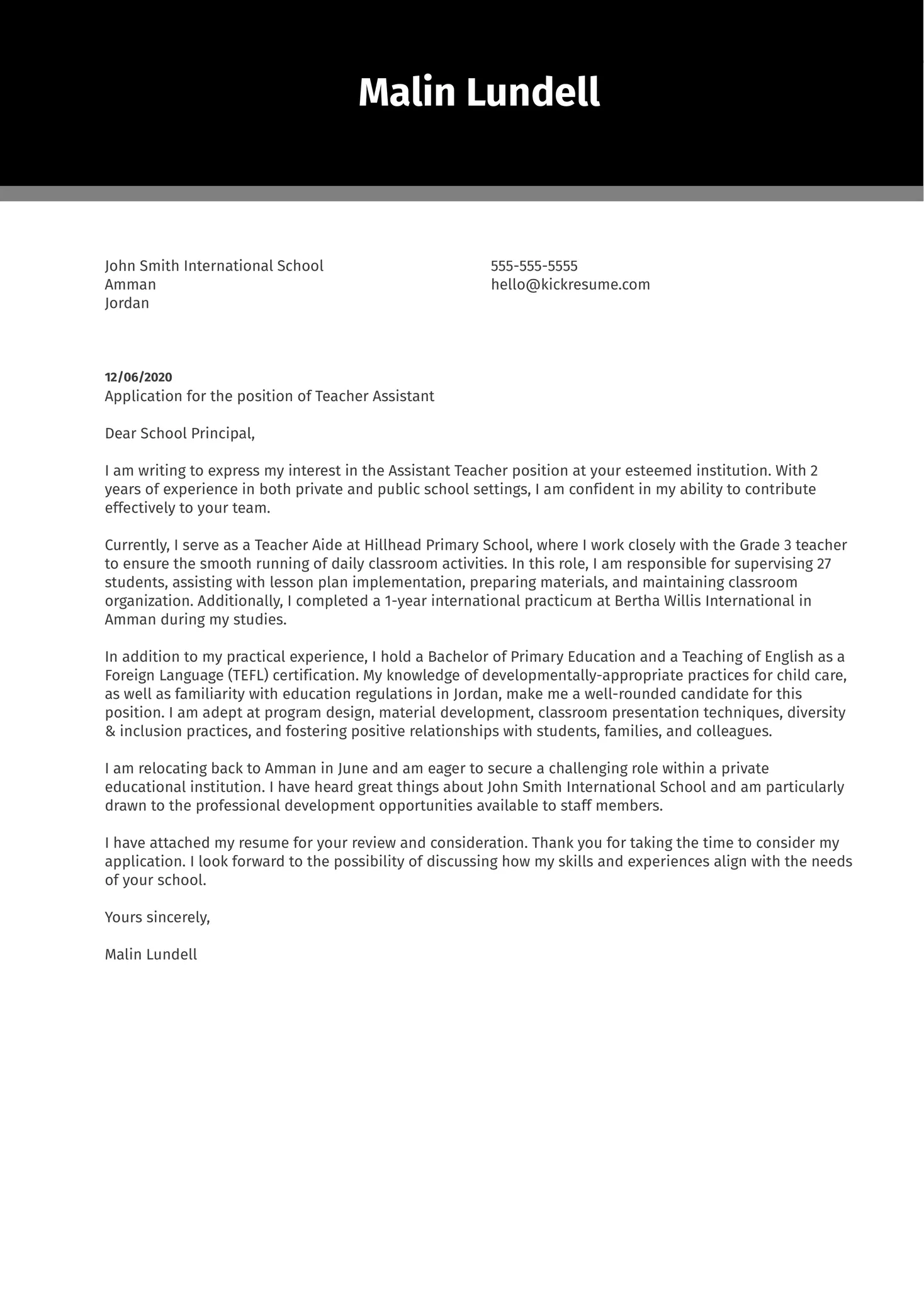 36277 teacher assistant cover letter formatting