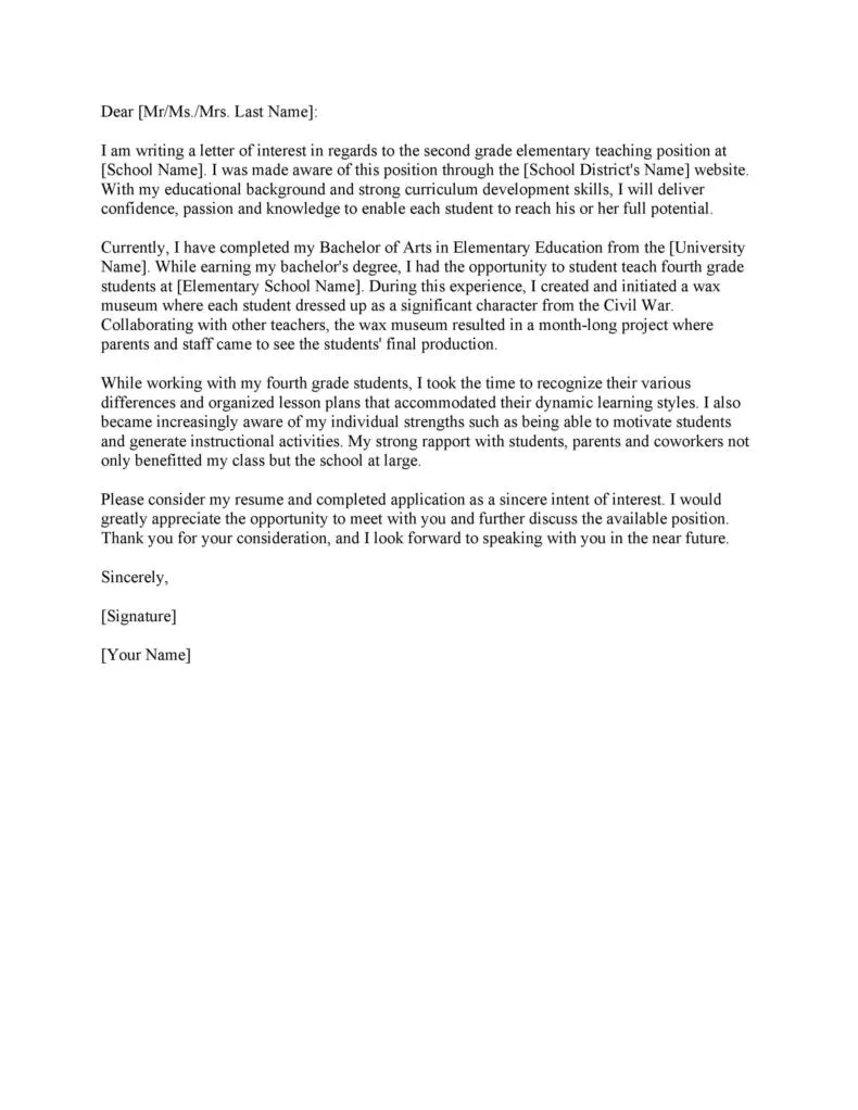 36294 formatting letter of interest