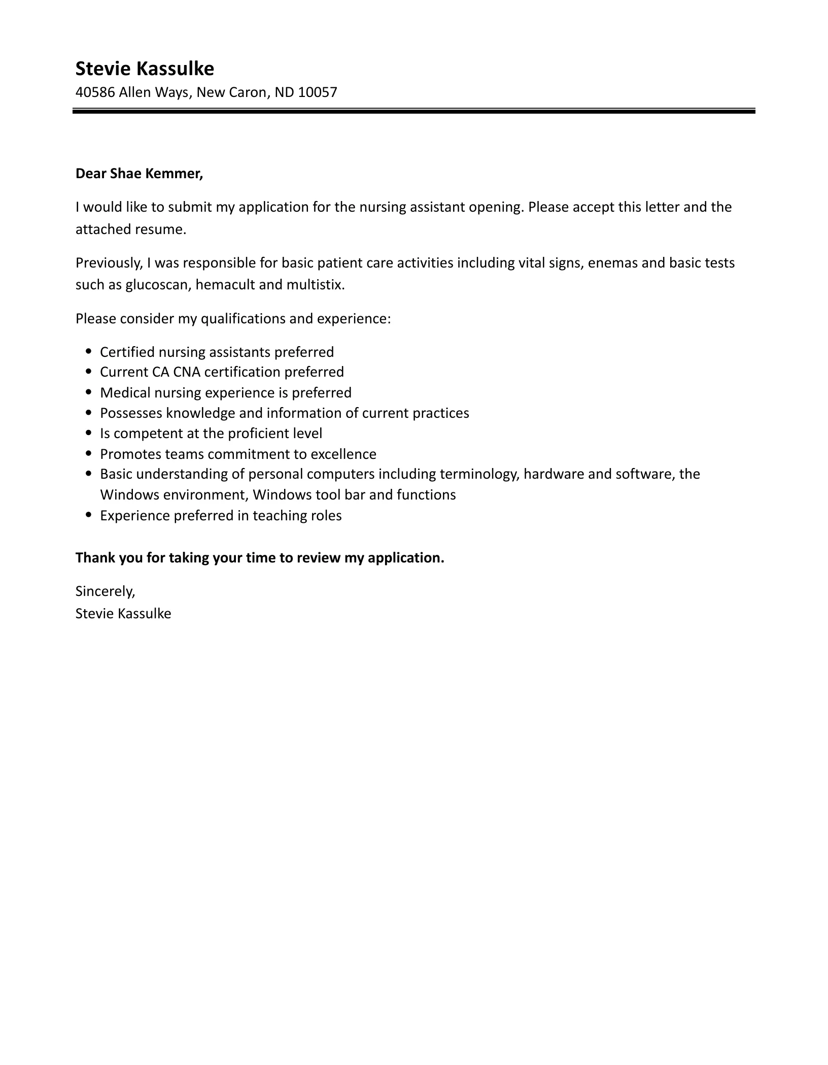 36313 nursing assistant cover letter example