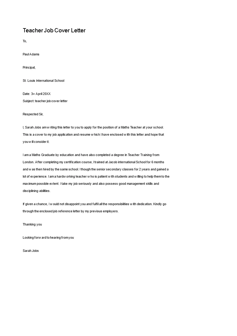 36343 teacher cover letter example