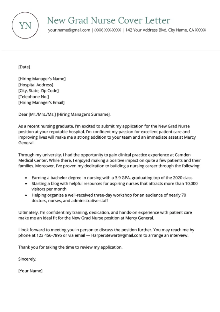36359 new grad nurse cover letter