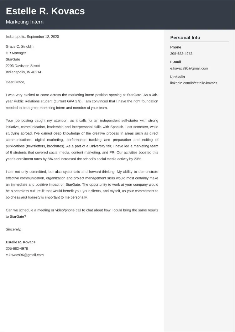 36379 marketing internship examples